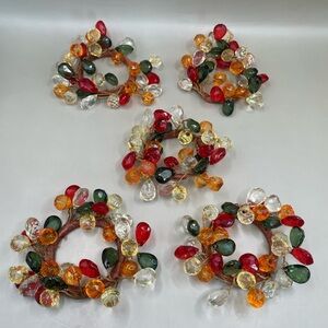 Faceted Beads Napkin Ring Holders Set of 5 Multicolor Fall Colors Thanksgiving